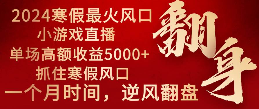 2024年最火寒假风口项目 小游戏直播 单场收益5000+抓住风口 一个月直接提车-小白项目网