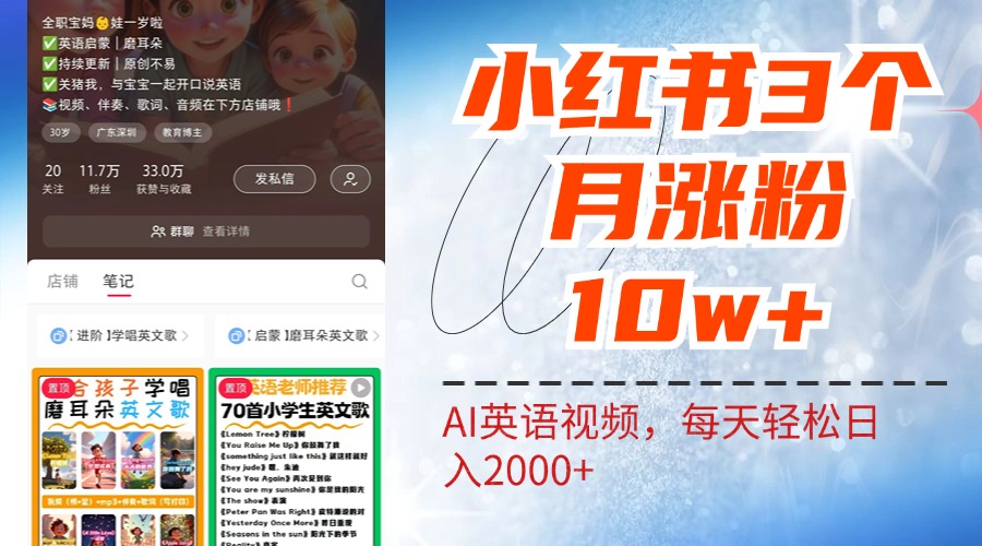 小红书三个月涨粉10W！AI英语视频0成本制作，每天轻松日入2000+-小白项目网