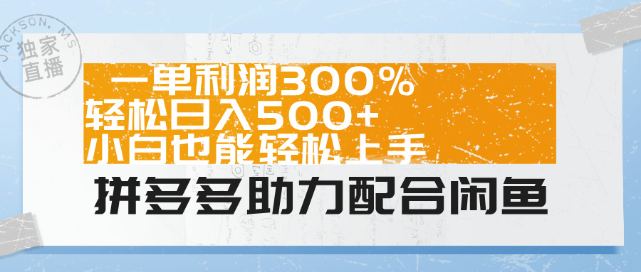 拼多多助力配合闲鱼 一单利润300% 轻松日入500+ 小白也能轻松上手！-小白项目网