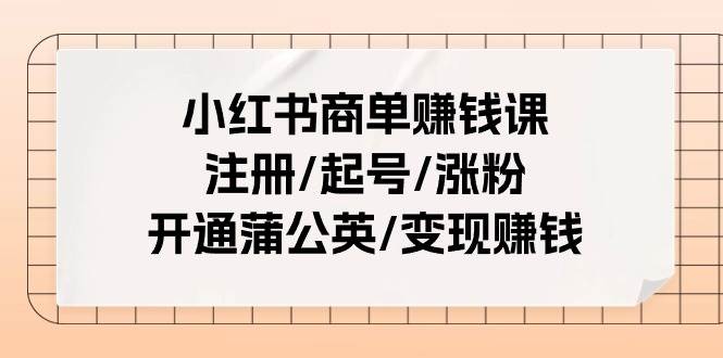 小红书商单赚钱课：注册/起号/涨粉/开通蒲公英/变现赚钱（25节课）-小白项目网