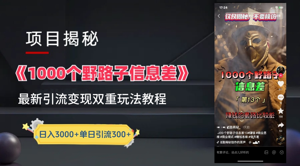 最新一千个野路子信息差玩法教程如何变现＋引流的玩法具体拆解！！！-小白项目网