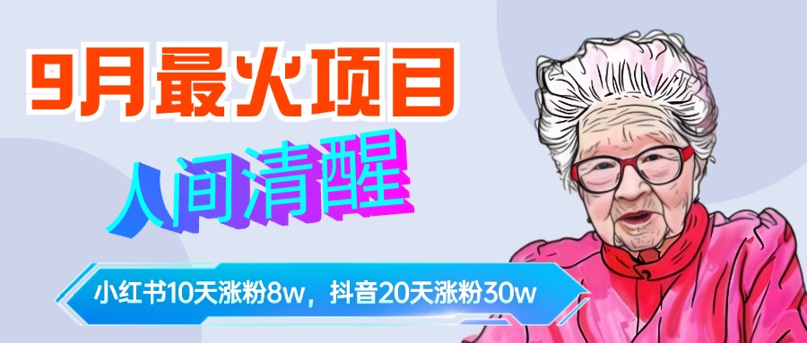 9月最火项目，人间清醒柒奶奶，10天小红薯涨粉8w+，单篇笔记报价1400.-小白项目网