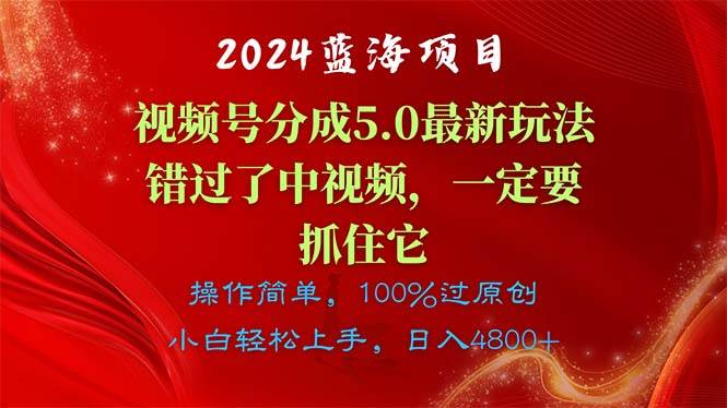 2024蓝海项目，视频号分成计划5.0最新玩法，错过了中视频，一定要抓住…-小白项目网