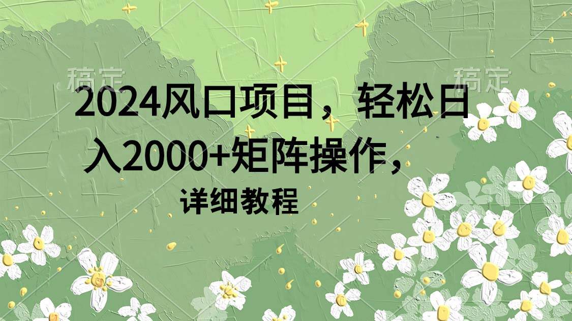 2024风口项目，轻松日入2000+矩阵操作，详细教程-小白项目网