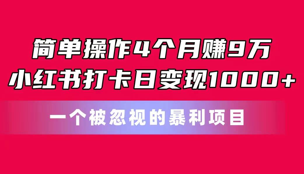 简单操作4个月赚9万！小红书打卡日变现1000+！一个被忽视的暴力项目-小白项目网