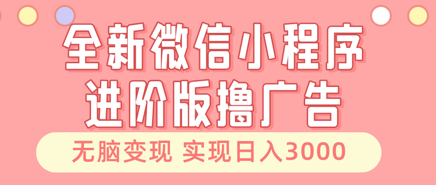 全新微信小程序进阶版撸广告 无脑变现睡后也有收入 日入3000+-小白项目网
