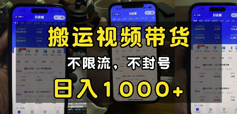 “小白必看”搬运视频带货玩法，不限流，不封号，纯自然流，日入1k-小白项目网